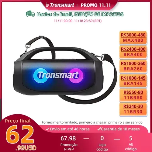 [Dobrasil/Gpay R$318]  Caixa De Som Tronsmart Bang Se - Bluetooth 5.3, 24h De Som